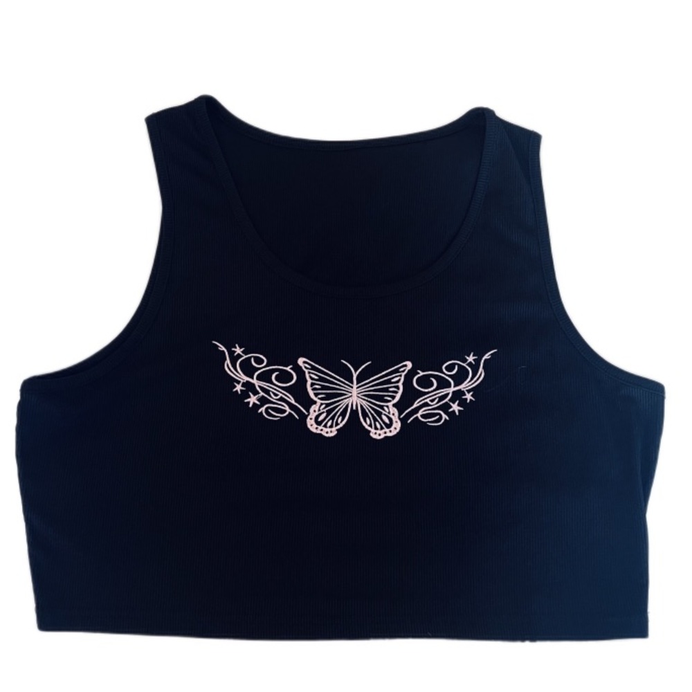 Black Butterfly Crop Tank Top